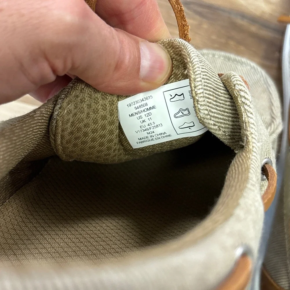 Lands End Boat Shoes Size 12D Canvas Deck Shoes Twill Casual Khaki Tan